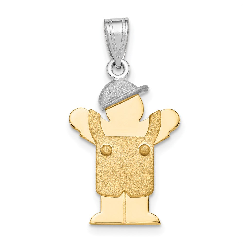 14k Two Tone Yellow and White Gold Small Boy with Hat on Left Engravable Charm Pendant Jewelry Gifts (Length 0.98" Width 0.74")