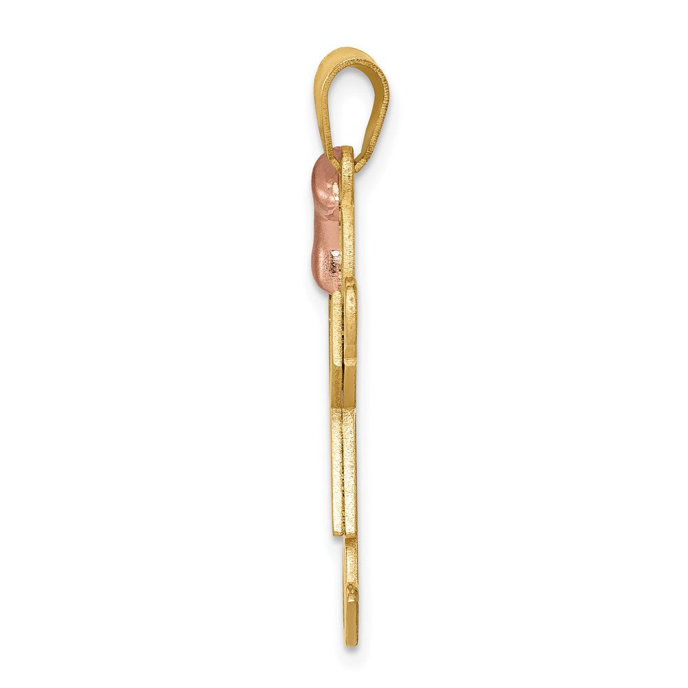 14K Two Tone Yellow and Rose Gold Large Girl with Bow on Left Engravable Charm Pendant Jewelry Gifts (Length 1.17" Width 0.78")