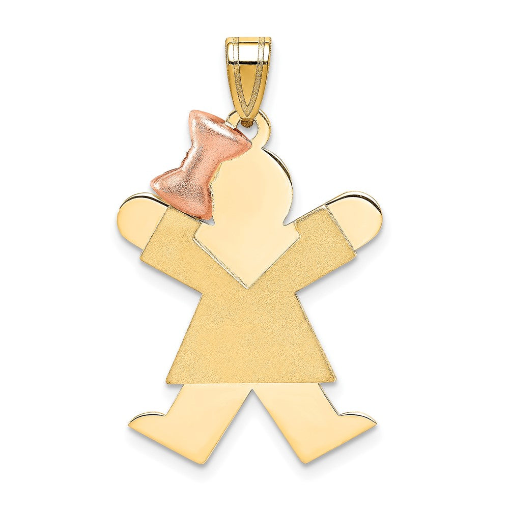 14K Two Tone Yellow and Rose Gold Large Girl with Bow on Left Engravable Charm Pendant Jewelry Gifts (Length 1.17" Width 0.78")