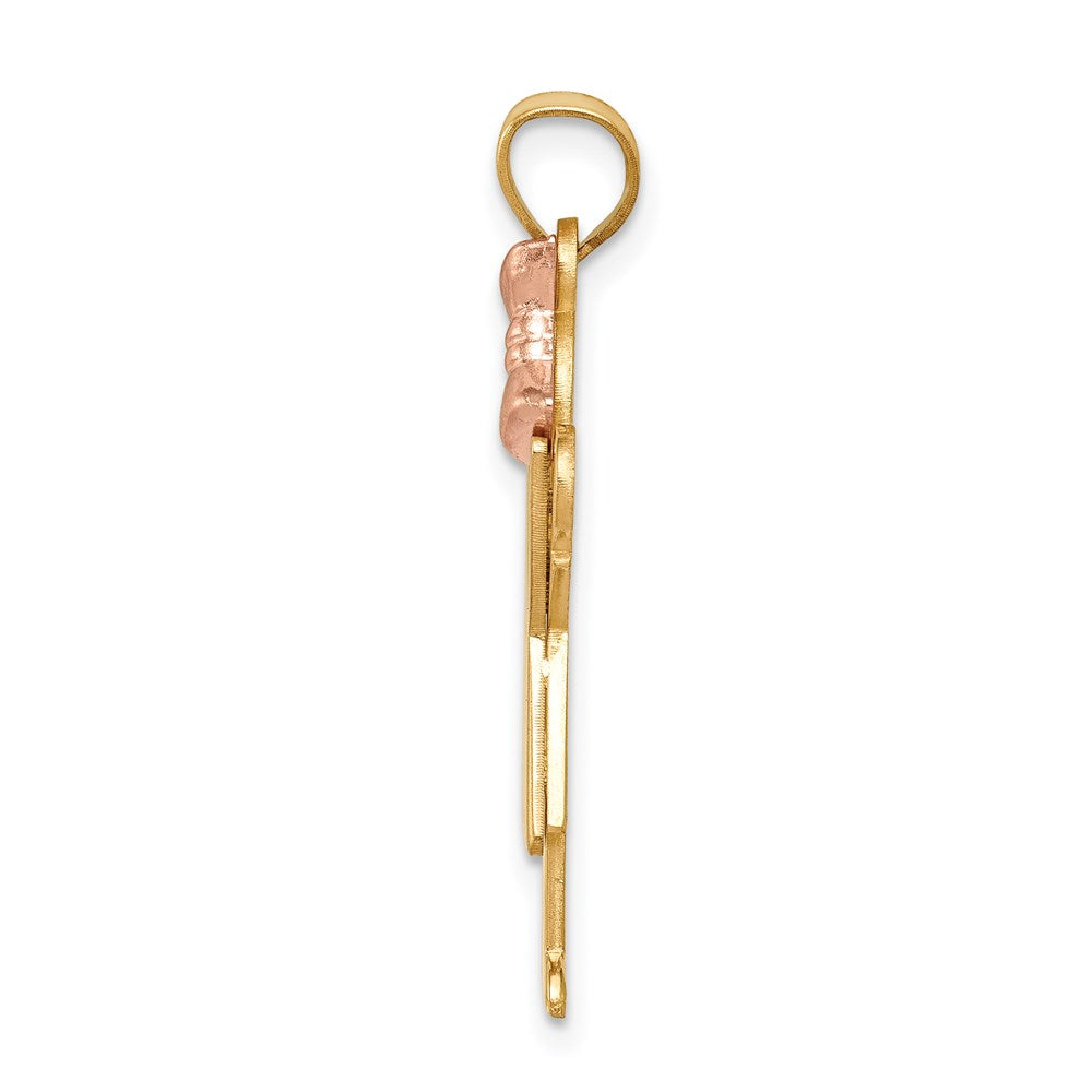 14K Two Tone Yellow and Rose Gold Large Girl with Bow on Right Engravable Charm Pendant Jewelry Gifts (Length 1.17" Width 0.78")