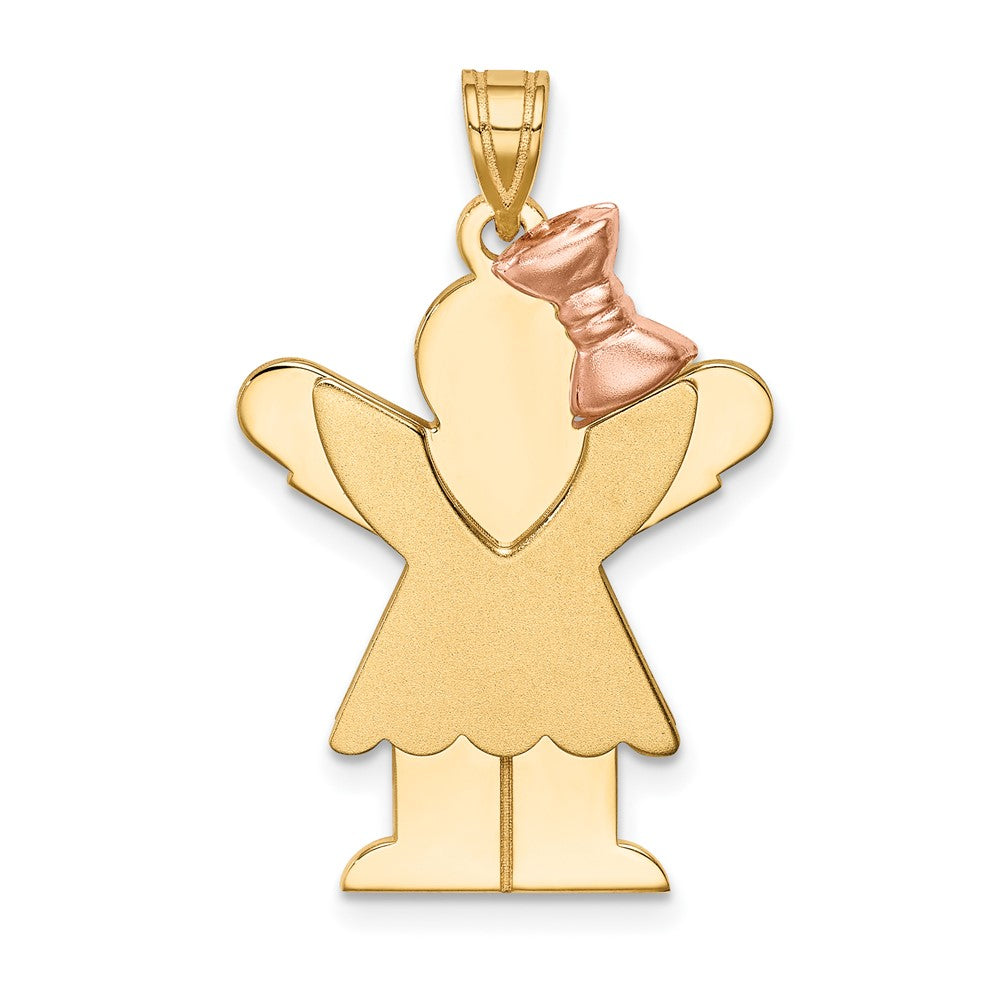14K Two Tone Yellow and Rose Gold Large Girl with Bow on Right Engravable Charm Pendant Jewelry Gifts (Length 1.17" Width 0.78")
