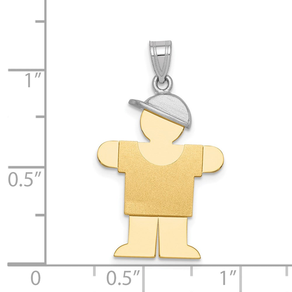 14k Two Tone Yellow and White Gold Large Boy with Hat on Right Engravable Charm Pendant Jewelry Gifts (Length 1.17" Width 0.7")