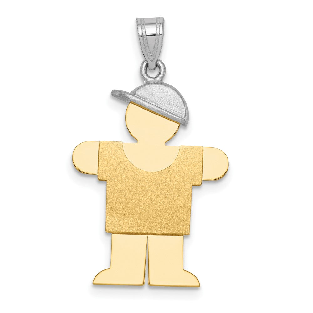 14k Two Tone Yellow and White Gold Large Boy with Hat on Right Engravable Charm Pendant Jewelry Gifts (Length 1.17" Width 0.7")