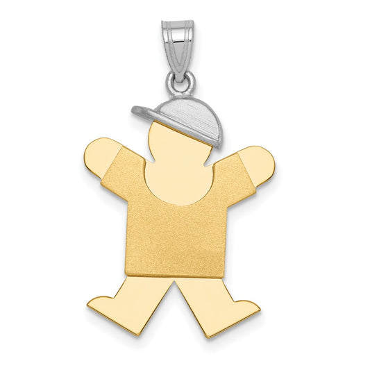 14k Two Tone Yellow and White Gold Large Boy with Hat on Right Engravable Charm Pendant Jewelry Gifts (Length 1.17" Width 0.78")