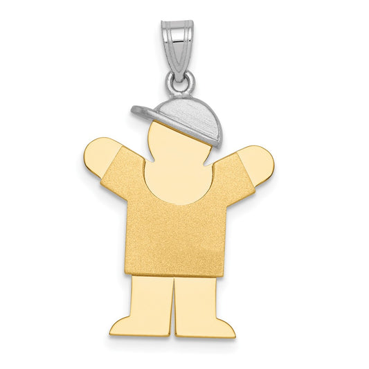 14k Two Tone Yellow and White Gold Large Boy with Hat on Right Engravable Charm Pendant Jewelry Gifts (Length 1.17" Width 0.78")