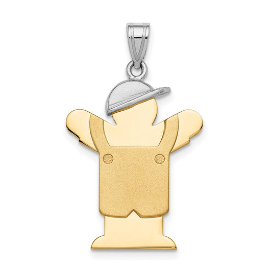 14k Two Tone Yellow and White Gold Large Boy with Hat on Left Engravable Charm Pendant Jewelry Gifts (Length 1.17" Width 0.78")
