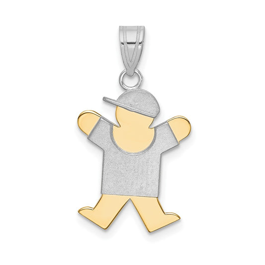 14k Two Tone Yellow and White Gold Small Boy with Hat on Right Engravable Charm Pendant Jewelry Gifts (Length 0.98" Width 0.59")