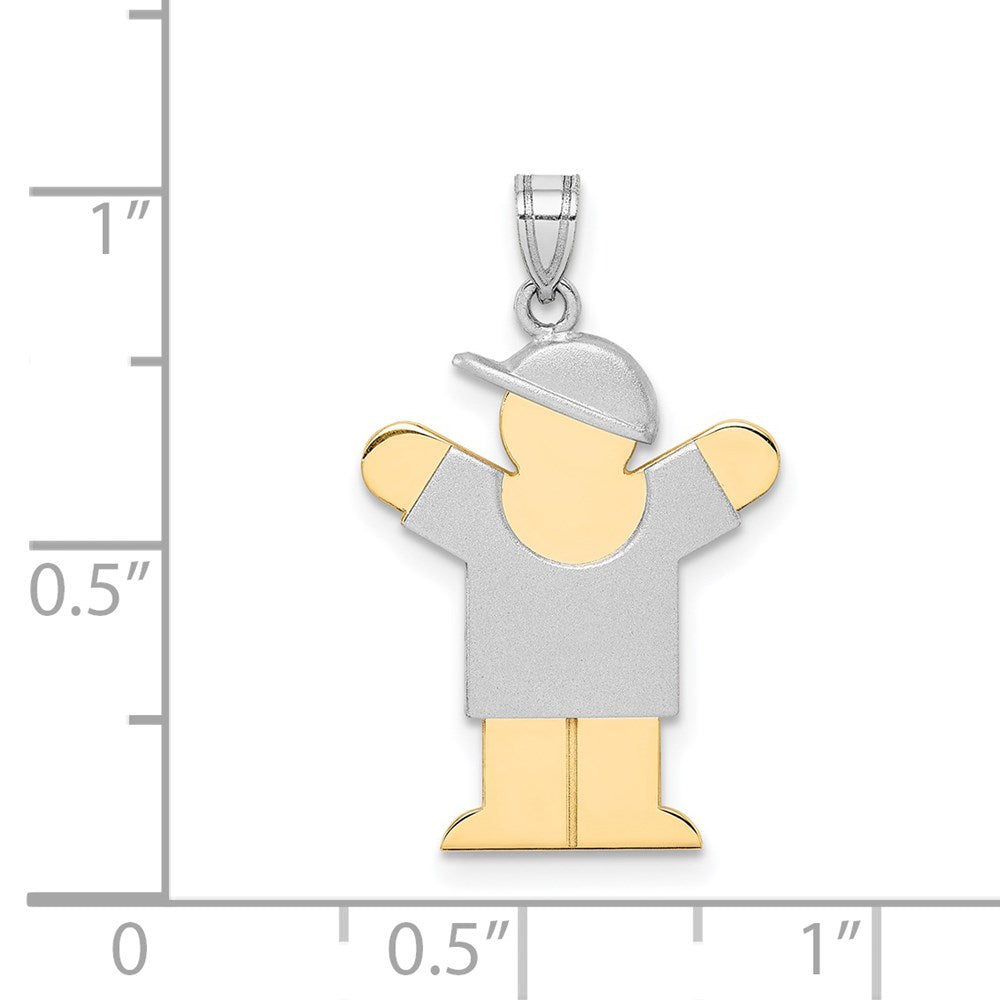 14k Two Tone Yellow and White Gold Small Boy with Hat on Right Engravable Charm Pendant Jewelry Gifts (Length 0.98" Width 0.59")