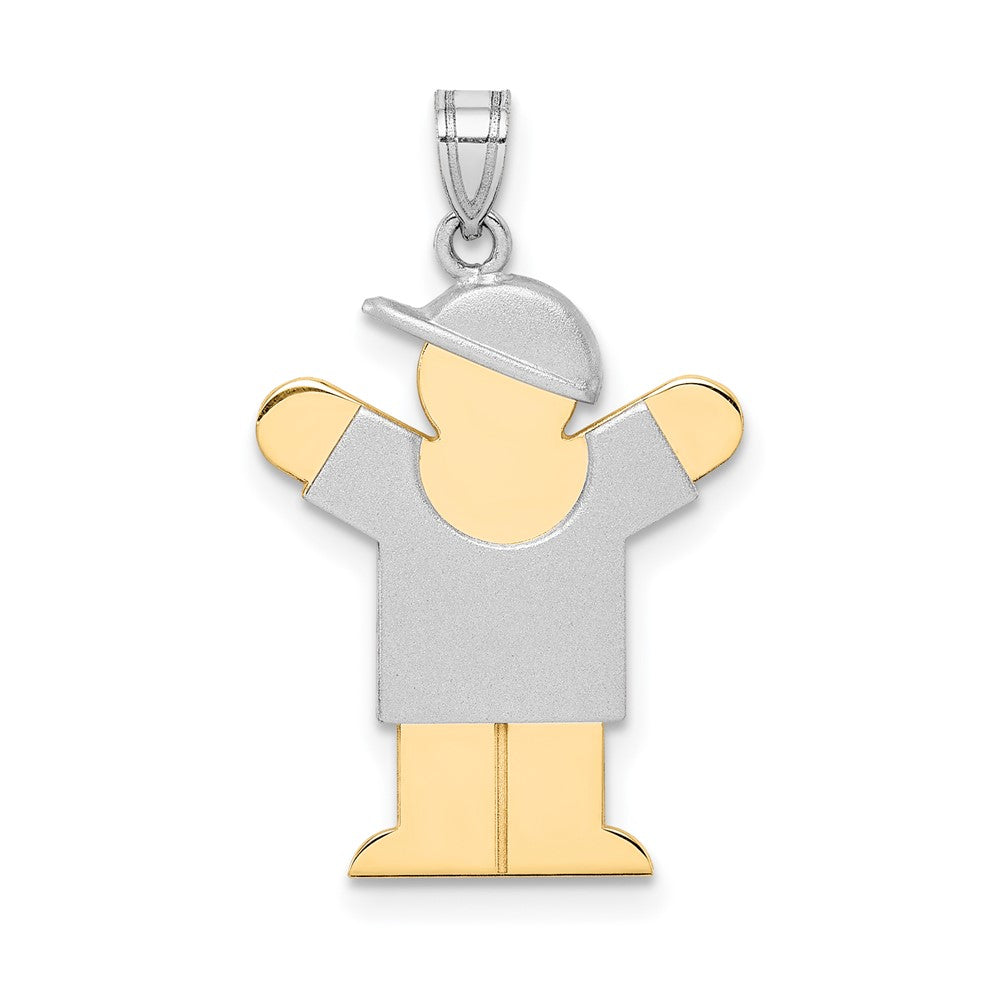 14k Two Tone Yellow and White Gold Small Boy with Hat on Right Engravable Charm Pendant Jewelry Gifts (Length 0.98" Width 0.59")