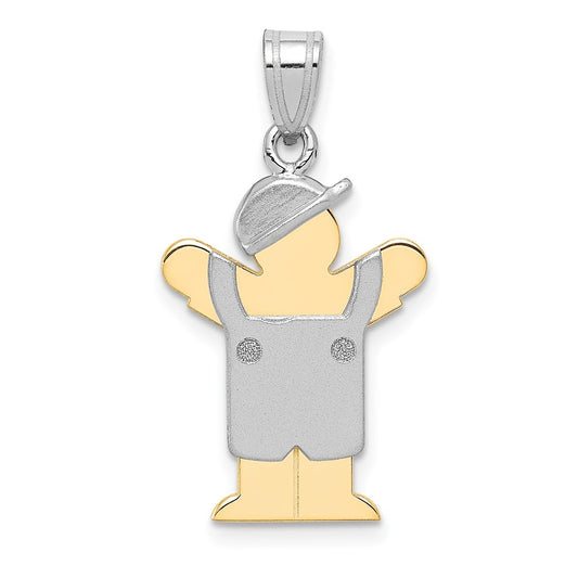 14k Two Tone Yellow and White Gold Small Boy with Hat on Left Engravable Charm Pendant Jewelry Gifts (Length 0.98" Width 0.59")