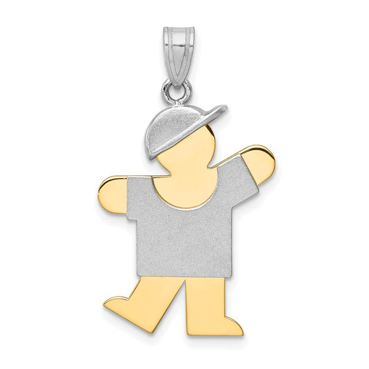 14k Two Tone Yellow and White Gold Large Boy with Hat on Left Engravable Charm Pendant Jewelry Gifts (Length 1.17" Width 0.78")