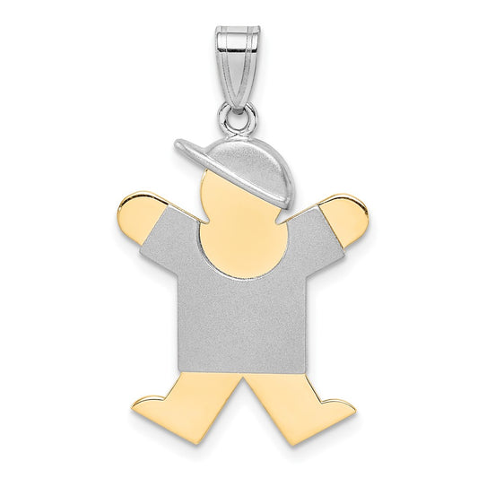 14k Two Tone Yellow and White Gold Large Boy with Hat on Right Engravable Charm Pendant Jewelry Gifts (Length 1.17" Width 0.78")