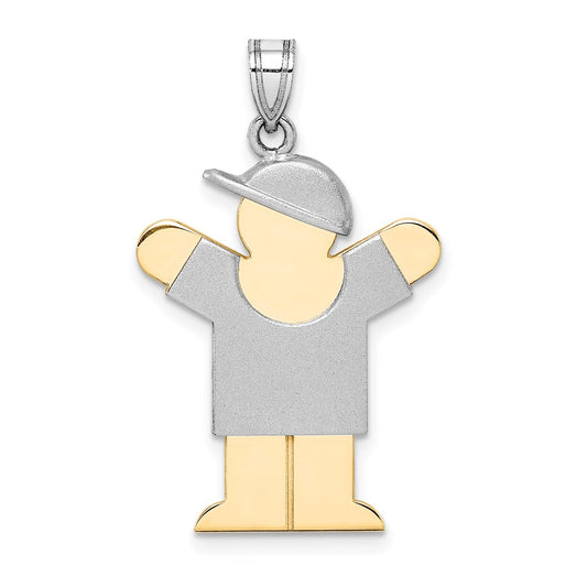 14k Two Tone Yellow and White Gold Large Boy with Hat on Right Engravable Charm Pendant Jewelry Gifts (Length 1.17" Width 0.78")