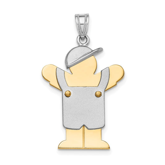 14k Two Tone Yellow and White Gold Large Boy with Hat on Left Engravable Charm Pendant Jewelry Gifts (Length 1.17" Width 0.78")