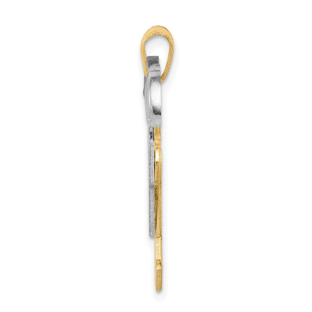 14k Two Tone Yellow and White Gold Large Double Boys Engravable Charm Pendant Jewelry Gifts (Length 0.98" Width 1.37")