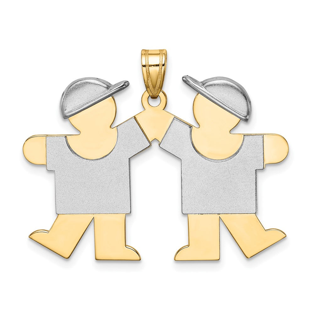 14k Two Tone Yellow and White Gold Large Double Boys Engravable Charm Pendant Jewelry Gifts (Length 0.98" Width 1.37")