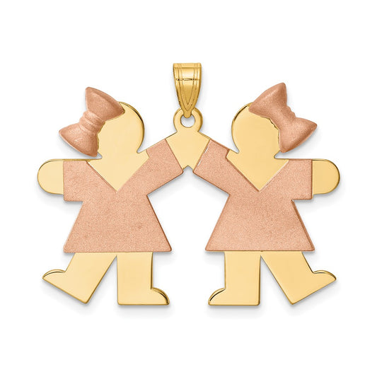 14K Two Tone Yellow and Rose Gold Large Double Girls Engravable Charm Pendant Jewelry Gifts (Length 0.98" Width 1.29")