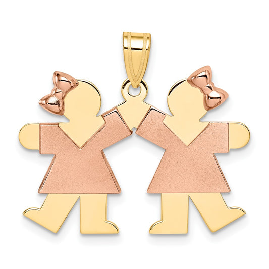 14K Two Tone Yellow and Rose Gold Small Double Girls Engravable Charm Pendant Jewelry Gifts (Length 0.82" Width 0.98")