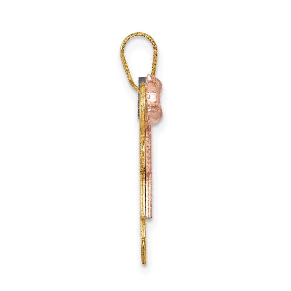 14k Yellow White and Rose Tri Gold Small Girl on Left and Boy on Right Engravable Charm Pendant Jewelry Gifts (Length 0.82" Width 0.98")