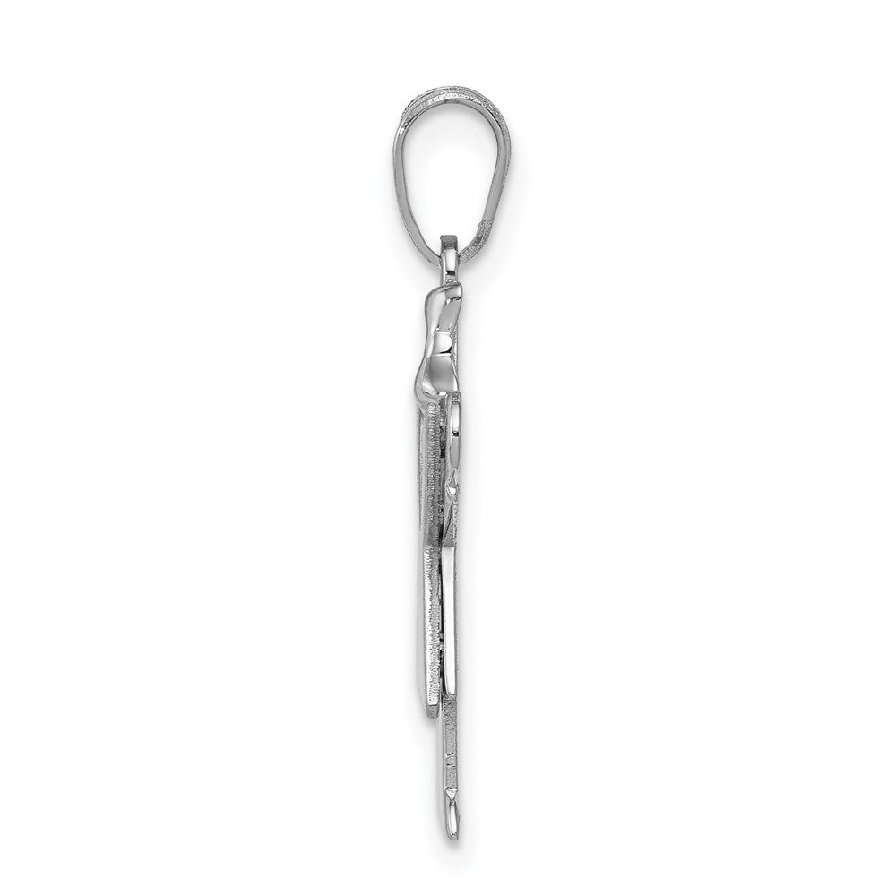14k White Gold Small Girl with Bow on Right Engravable Charm Pendant Jewelry Gifts (Length 0.98" Width 0.55")