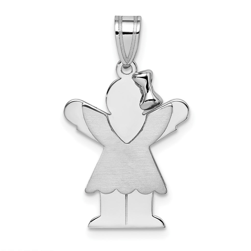 14k White Gold Small Girl with Bow on Right Engravable Charm Pendant Jewelry Gifts (Length 0.98" Width 0.55")