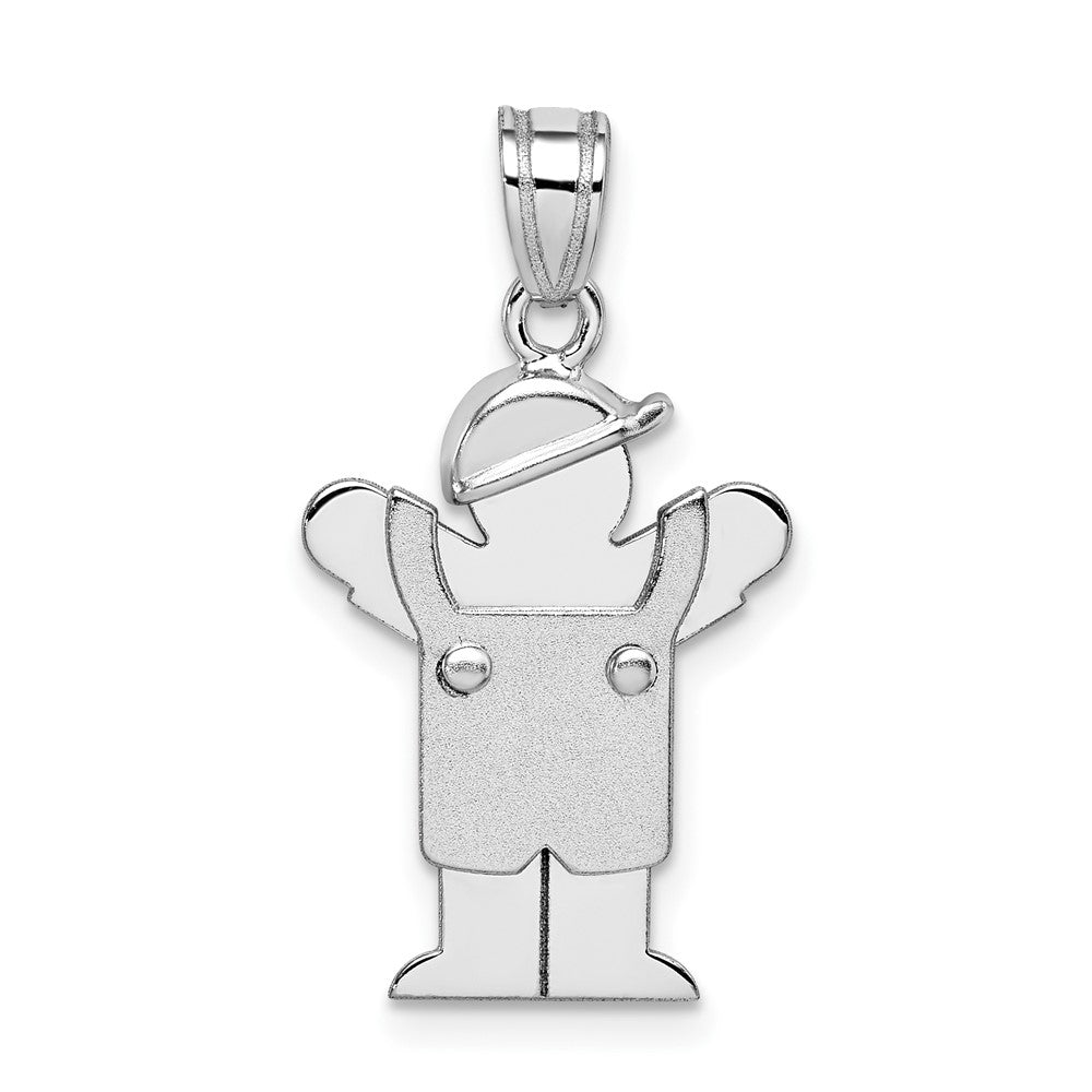 14k White Gold Small Boy with Hat on Left Engravable Charm Pendant Jewelry Gifts (Length 0.98" Width 0.51")