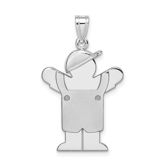 14k White Gold Medium Boy with Hat on Left Engravable Charm Pendant Jewelry Gifts (Length 1.17" Width 0.78")