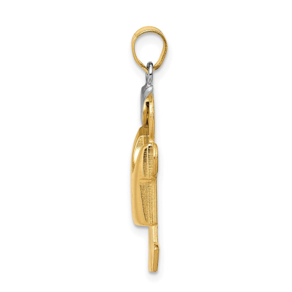 14k Two Tone Yellow and White Gold Puffed Boy with Hat on Left Engravable Charm Pendant Jewelry Gifts (Length 1.17" Width 0.78")