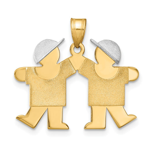 14k Two Tone Yellow and White Gold Small Double Boys Engravable Charm Pendant Jewelry Gifts (Length 0.86" Width 0.98")