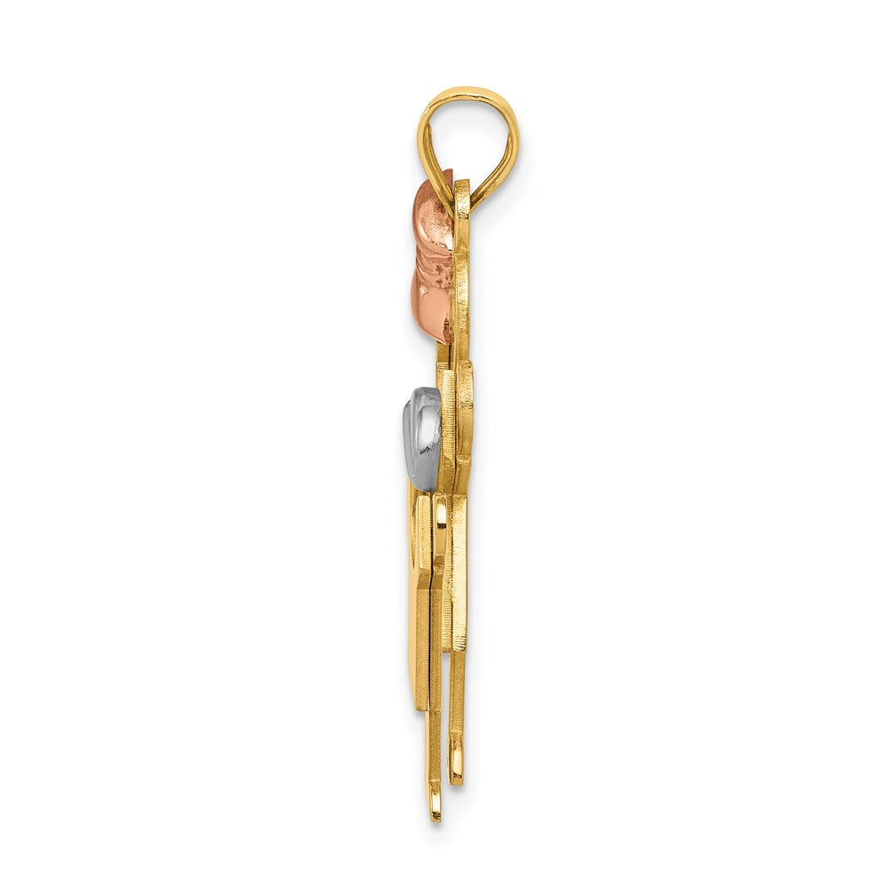 14k Yellow White and Rose Tri Gold Big Girl and Little Boy Engravable Charm Pendant Jewelry Gifts (Length 1.17" Width 0.98")