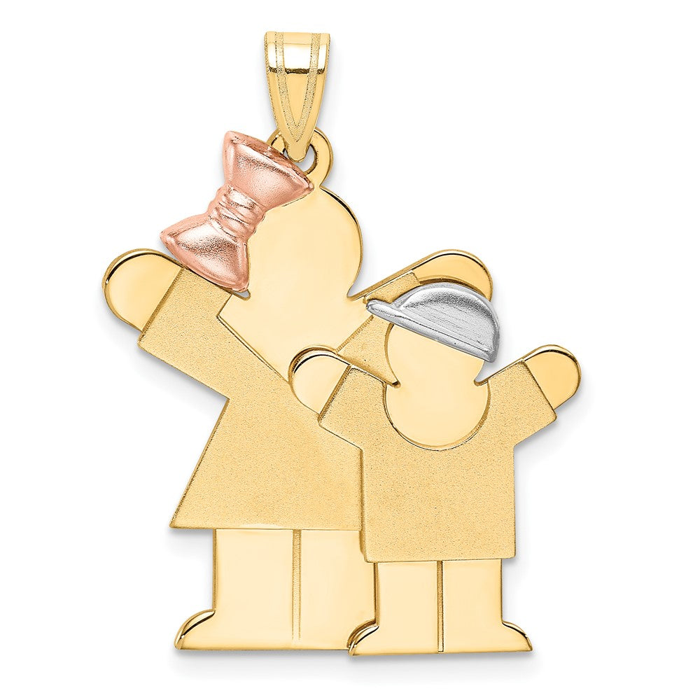 14k Yellow White and Rose Tri Gold Big Girl and Little Boy Engravable Charm Pendant Jewelry Gifts (Length 1.17" Width 0.98")