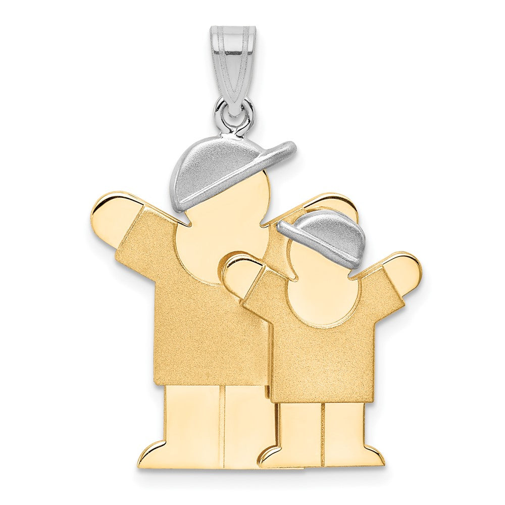 14k Two Tone Yellow and White Gold Big Boy and Little Boy Engravable Charm Pendant Jewelry Gifts (Length 1.17" Width 0.98")