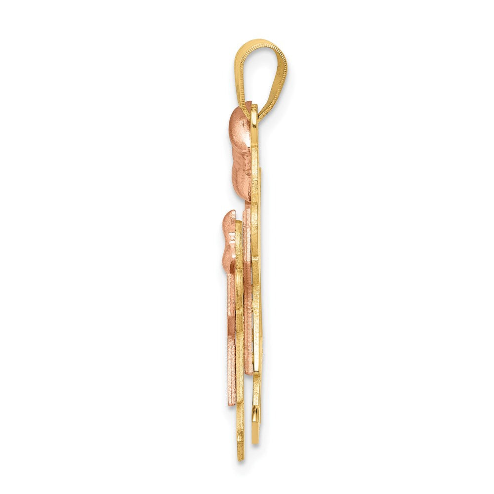 14K Two Tone Yellow and Rose Gold Big Girl and Little Girl Engravable Charm Pendant Jewelry Gifts (Length 1.17" Width 0.98")