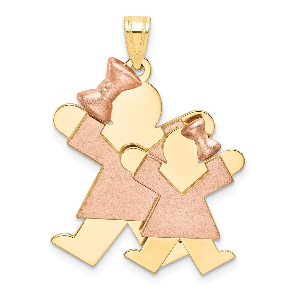 14K Two Tone Yellow and Rose Gold Big Girl and Little Girl Engravable Charm Pendant Jewelry Gifts (Length 1.17" Width 0.98")