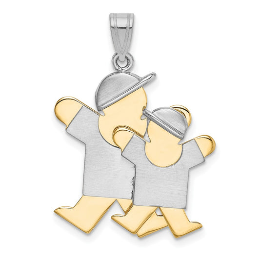 14k Two Tone Yellow and White Gold Big Boy and Little Boy Engravable Charm Pendant Jewelry Gifts (Length 1.17" Width 0.98")