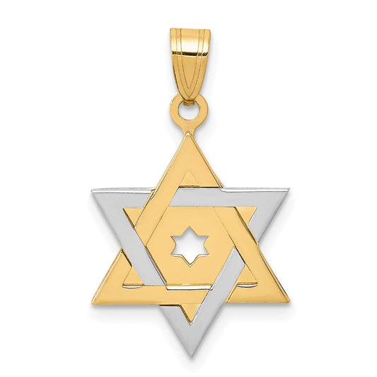 14k Two Tone Yellow and White Gold Star Of David Engravable Charm Pendant Jewelry Gifts (Length 0.98" Width 0.62")