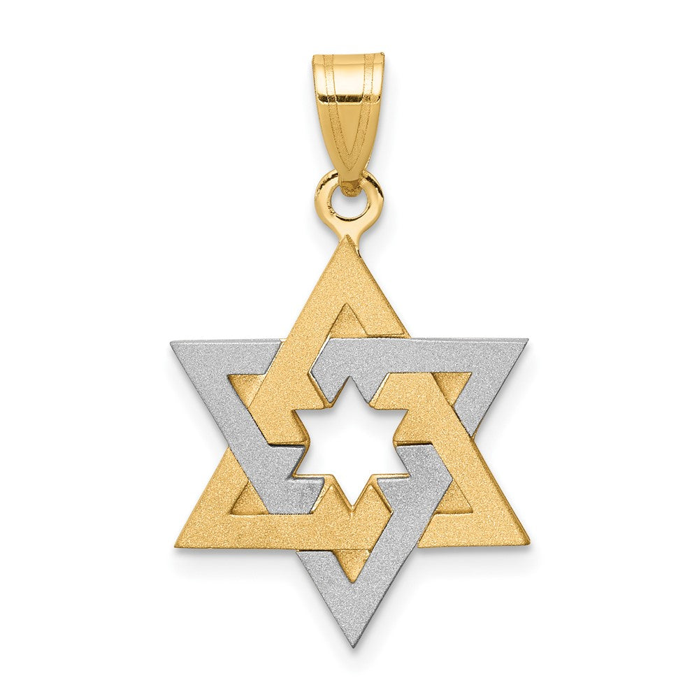 14k Two Tone Yellow and White Gold Star Of David Engravable Charm Pendant Jewelry Gifts (Length 0.98" Width 0.62")
