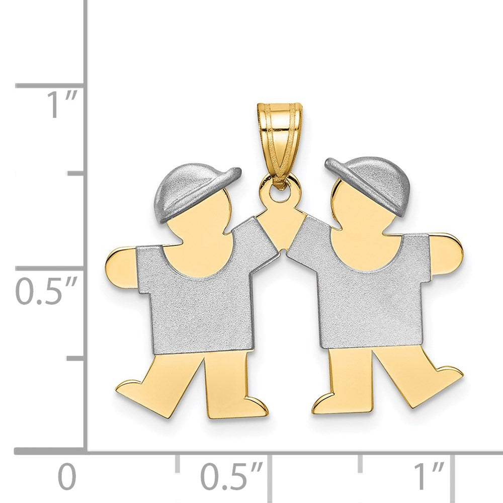 14k Two Tone Yellow and White Gold Small Double Boys Engravable Charm Pendant Jewelry Gifts (Length 0.86" Width 0.98")