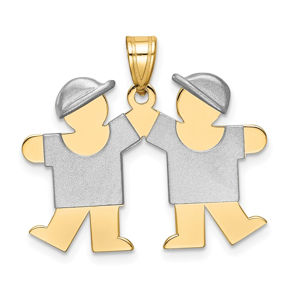 14k Two Tone Yellow and White Gold Small Double Boys Engravable Charm Pendant Jewelry Gifts (Length 0.86" Width 0.98")
