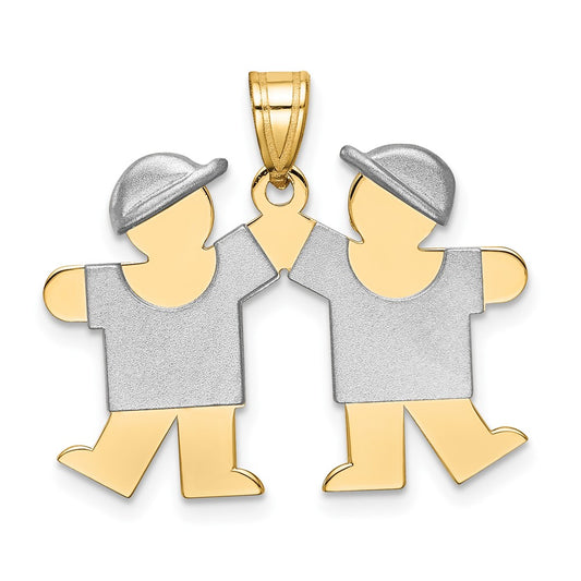 14k Two Tone Yellow and White Gold Small Double Boys Engravable Charm Pendant Jewelry Gifts (Length 0.86" Width 0.98")