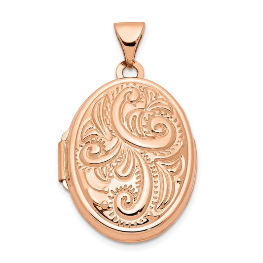 14K Rose Gold Scroll Design 21mm Oval Locket Engravable Charm Pendant Jewelry Gifts (Length 1.09" Width 0.66")