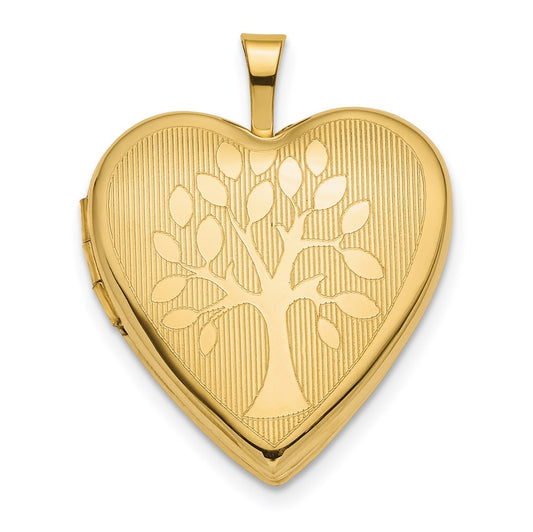 14k Yellow Gold 20mm Tree Heart Locket Engravable Charm Pendant Jewelry Gifts (Length 0.94" Width 0.78")