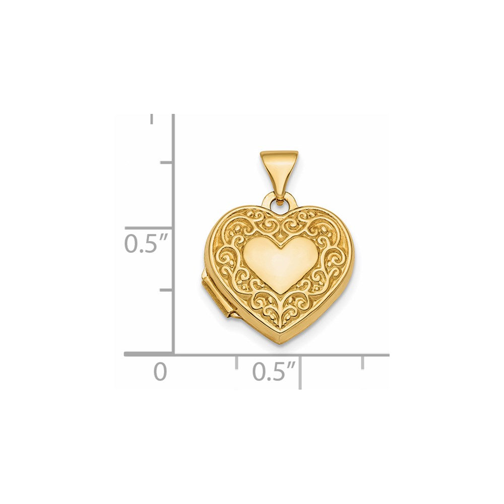 14k Yellow Gold Polished Fancy Scroll Design Reversible 15mm Heart Locket Engravable Charm Pendant Jewelry Gifts (Length 0.82" Width 0.59")