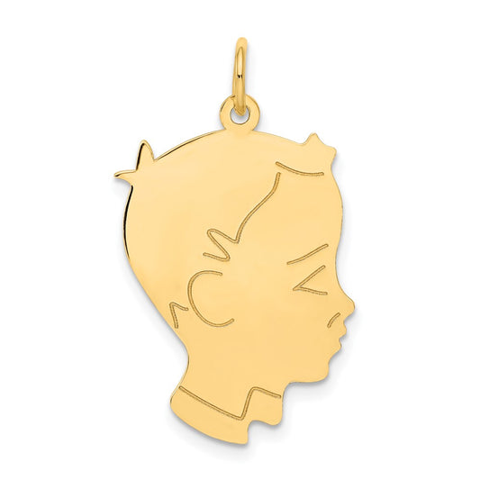 14k Yellow Gold .013 Depth Boy HeadEngravable Charm Pendant Jewelry Gifts (Length 1.17" Width 0.78")