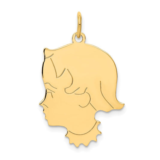 14k Yellow Gold .013 Depth Girl HeadEngravable Charm Pendant Jewelry Gifts (Length 1.17" Width 0.78")