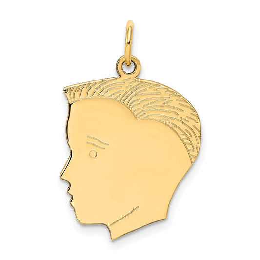 14k Yellow Gold .013 Depth Boy HeadEngravable Charm Pendant Jewelry Gifts (Length 1.01" Width 0.7")