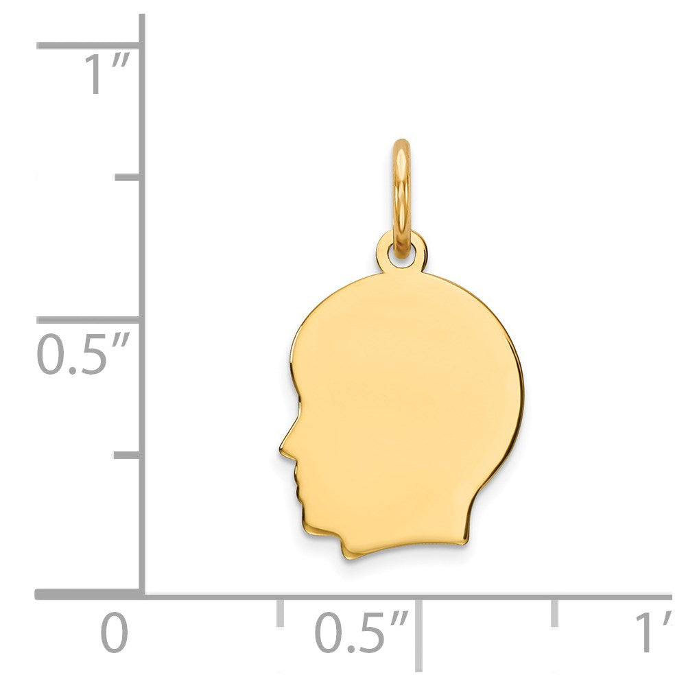 14k Yellow Gold Plain Small .013 Gauge Facing Left Boy HeadEngravable Charm Pendant Jewelry Gifts (Length 0.7" Width 0.39")