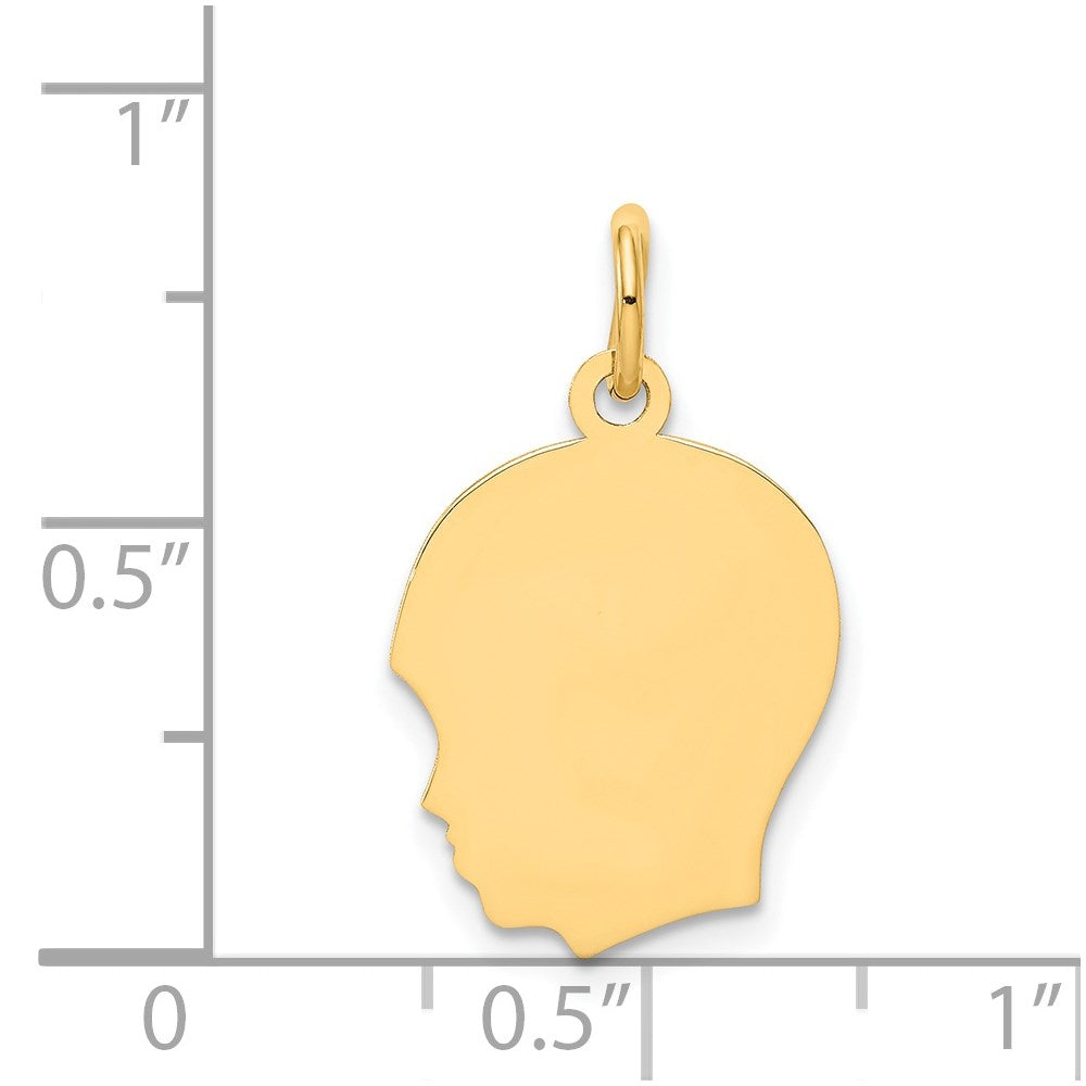 14k Yellow Gold Plain Medium .018 Gauge Facing Left Boy HeadEngravable Charm Pendant Jewelry Gifts (Length 0.86" Width 0.51")