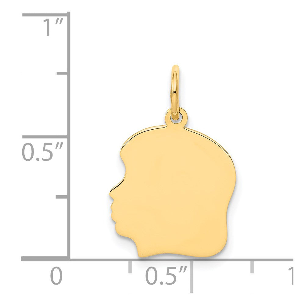 14k Yellow Gold Plain Medium .018 Gauge Facing Left Girl HeadEngravable Charm Pendant Jewelry Gifts (Length 0.86" Width 0.51")