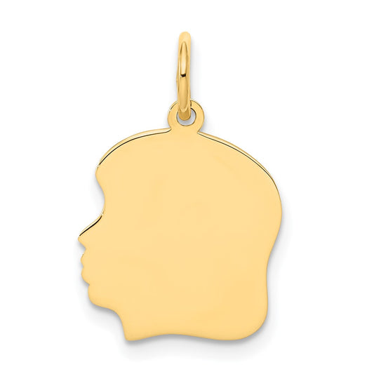 14k Yellow Gold Plain Medium .013 Gauge Facing Left Girl HeadEngravable Charm Pendant Jewelry Gifts (Length 0.86" Width 0.51")